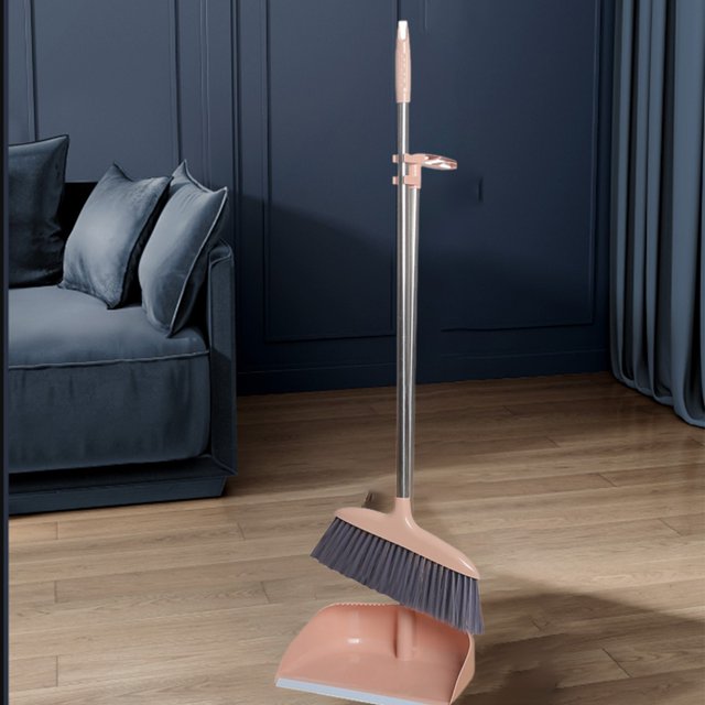 weibbin Broom and Dustpan Set, Long Handle Broom and Dustpan Set,Squeegee Broom and Brooms for Sweeping Indoor Set,Broom with Stand Up Dustpan Combo Set for Home, Office