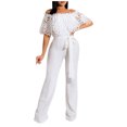 thumbnail image 1 of Birdeem Womens Spring and Summer Solid Color off Shoulder Hollow Lace Ruffle Edge Waist Tie Up Jumpsuit, 1 of 1