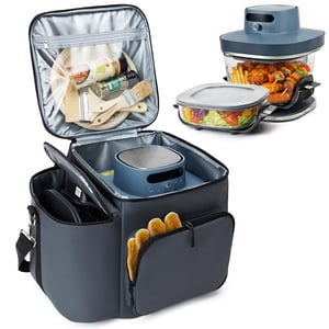 Padded Carrying Case for Ninja Crispi Pro Air Fryer 6QT & 2.5QT Glass Containers, Carry Bag with 5mm Thick Insulation, Multiple Compartments for Accessories Storage and