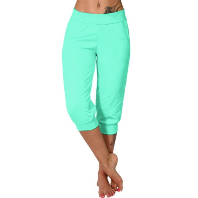 Timegard Womens Sweatpants Capri Pants Cinch Bottom Solid Color Cropped Joggers Workout Pants with Pockets