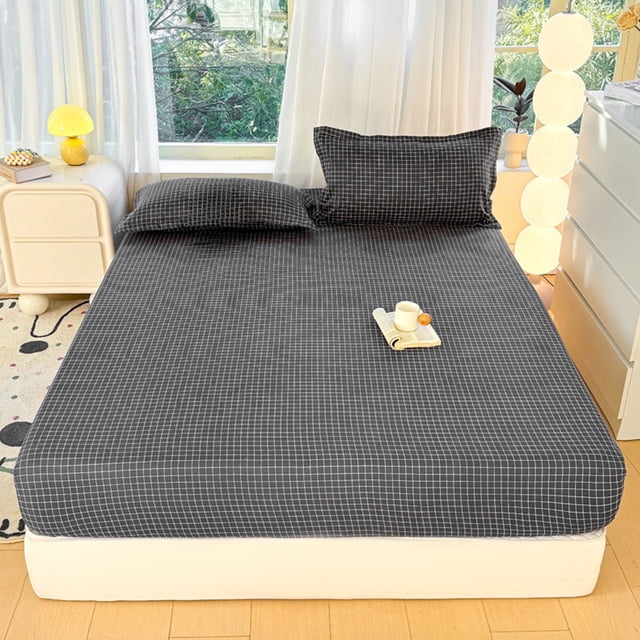 Couvre-Lit à Carreaux - Tissu Polyester Doux, Lavable et Résistant à la Décoloration, Motif Uni, Facile à Installer et à Ranger, Noir, JKODE