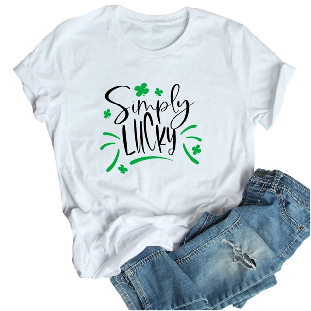Pompotops T-Shirt Décontracté pour Femmes Imprimé Fête de la Saint-Patrick à Manches Courtes