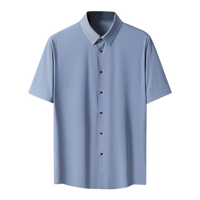 Birdeem Shirts for Men Mens Short Sleeved Solid Color Button Ice Silk Formal Dress Short Sleeved
