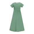 thumbnail image 4 of biudgviw Robe Maxi pour Filles à Manches Courtes, Col Ras du Cou, Couleur Unie, Robe Trapèze Décontractée, Robe d'Été Longue avec Poches, 4 of 6