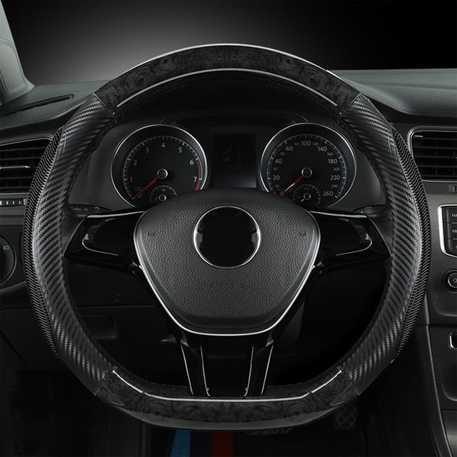 Black D Shape Car Steering Wheel Cover Wood Grain Design Breathable Non Slip Steering Wheel Protector Universal Fit For Most Vehicles 14.96X14.96 Inch 1.08 Lb