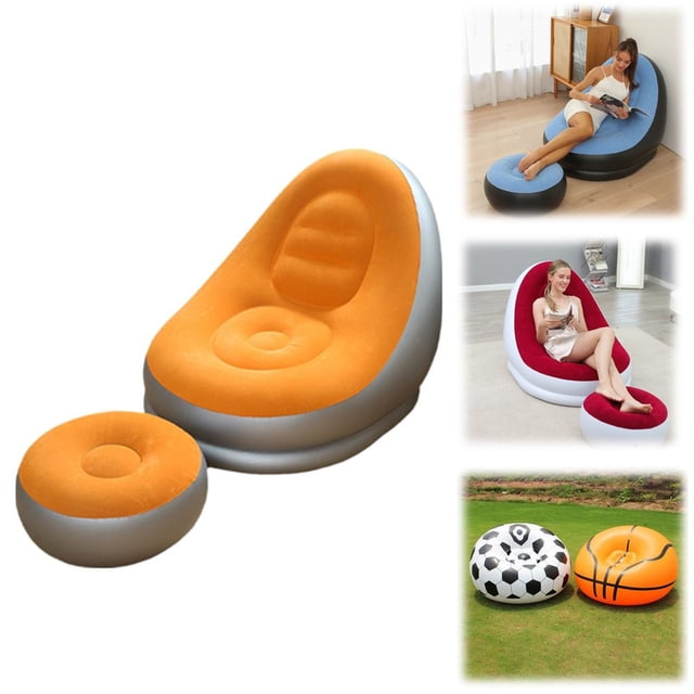 CHOK Inflatable Patio Chairs for Indoor Outdoor Use Portable Flocking PVC Sofa for Living Room Bedroom Travel Camping Beach Picnic Lightweight Comfortable Chaise with Pump Easy to Store R