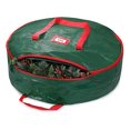 thumbnail image 2 of Large Christmas Wreath Storage Bag 24” - Garland Holiday Container with Tear Resistant Fabric - Featuring Heavy Duty Handles and Transparent Card Slot - (Red), 2 of 8