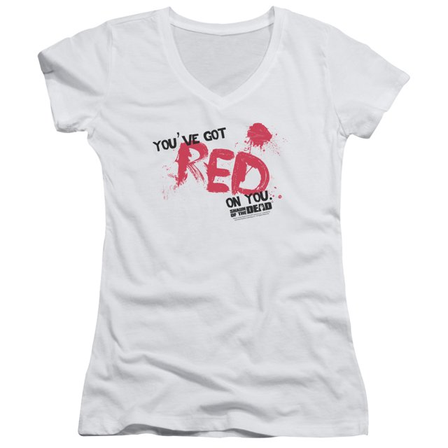 Shaun Of The Dead Rouge sur Toi Juniors T-Shirt à Col en V Blanc MD