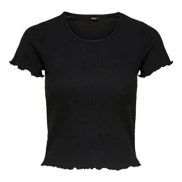 ONLY Women T-shirt - ONLEMMA SHORT TOP, round neck, cropped, ribbed, plain colour Black L (Large)