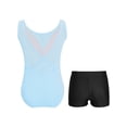 thumbnail image 2 of Moggemol Kids Girls Sheer Mesh Patchwork V-Back Dance Unitards Solid Color Sleeveless Bodysuit with Botty Shorts Set Light Blue 16, 2 of 7