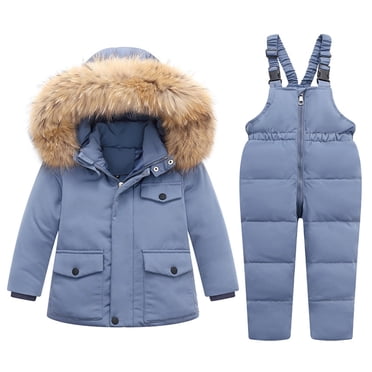 FAIWAD Ensemble 2 Pcs pour Bébé Fille, Hiver, Chaud, Combinaison de Neige à Capuche, Manteau Matelassé en Duvet avec Salopette de Ski, Tenue Épaissie