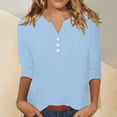 thumbnail image 1 of Babysbule Manches 3/4 pour Haut d'Été pour Femmes Col Rond T-Shirt Ample Mode Tunique à Boutons 2025, 1 of 8