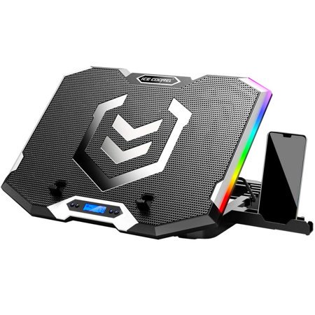Ice Coorel Gaming Laptop Cooling Pad 15-17.3 Inch Laptop Fan With 6 Rgb Cooling Fans Laptop Cooling Stand With 6 Height Adjustable Laptop Cooler With Lcd Screen 2 Usb Ports Phone Stand