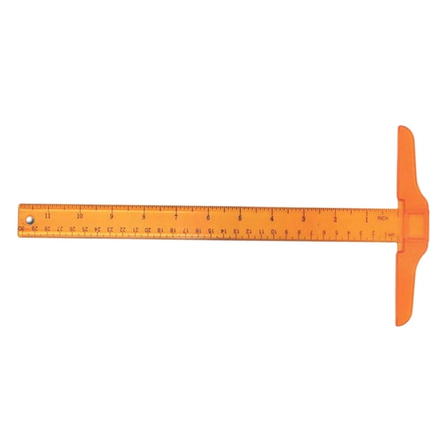 Almencla Règle de 30 cm Architecte Transparent Pouces Métrique pour Fournitures Travaux d'Aménagement Généraux 30 cm A. une Règle en T en Plastique Transparent orange avec Étalonnages en Pouces et en Centimètre, Conçue pour la Dessin, les Travaux d'Aménagement et la Mesure. Présente une Tête en Plastique de Qualité pour un Étalonnage Facile et un Trou de Suspension pour un Rangement Pratique. Convient aux Ingénieurs, Architectes, Étudiants et Artistes.