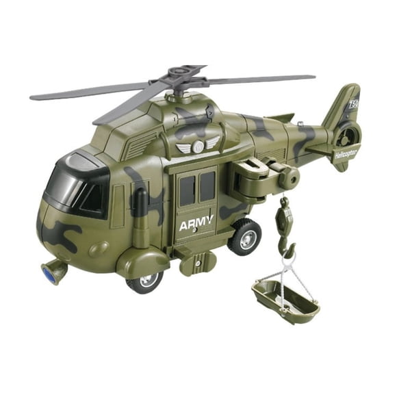DEBGFS Army Rescue Helicopter Friction Powered Toy Military Vehicle for Boys | Push and Go Chopper with Pretend Play Action Lights and Sounds (Military)