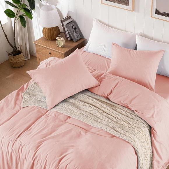 Pink Duvet Cover Twin Size, 2 Pieces Pre-Washed Cotton-Like Durable Bedding Set with Button Closure, Includes 1 Duvet Cover 68x90 inches & 1 Pillow Cases, Comforter Not Included