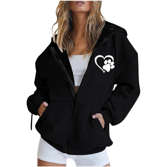 Chandails à Capuche Zippés pour Femmes Rabais de 50 % en Liquidation Mode Fermeture Éclair Col en V Hauts à Enfiler Manches Longues Blouse à Capuche Imprimée Chandail