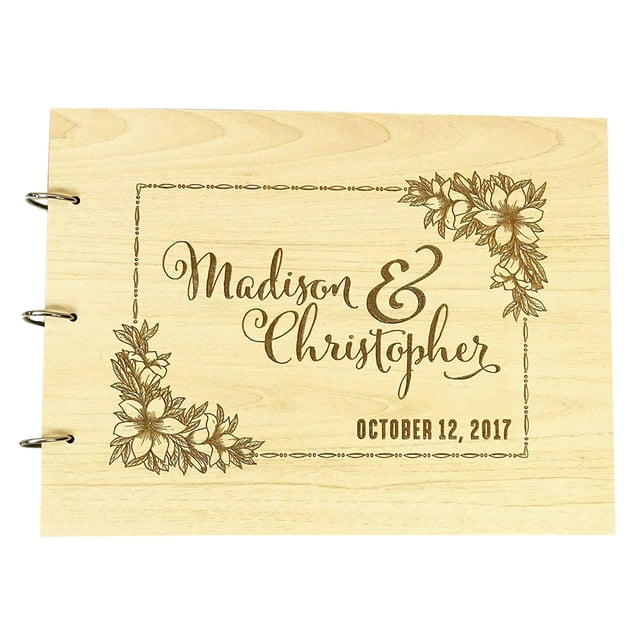 Wooden Wedding Guest Book Personalized Name And Date Rustic Wood Engraved Advice Book Photo Album