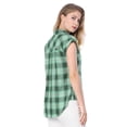 thumbnail image 4 of INSPIRE CHIC Chemise à Carreaux pour Femme à Col Pointu, Manches Courtes à Revers, Boutonnée, Verte, m, 4 of 6