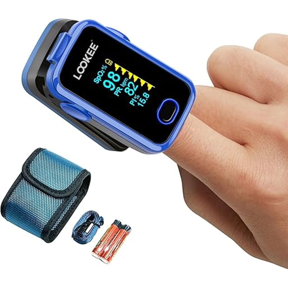 LOOKEE® A310 Premium Pulse Oximeter Finger Monitor | Designed by A Proud Canadian Business | Medical Grade Accuracy, Alarm & Perfusion Index | Carry Case & Batteries | Blue Version