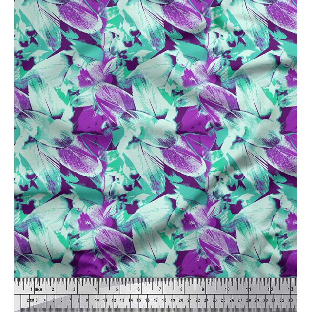 Soimoi Purple Heavy Satin Fabric Brush Stroke Abstract Print Sewing Fabric Yard 54 Inch Wide