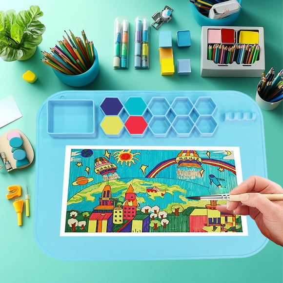 WLAGOOD Kids Art Drawing Board,Reusable Silicone Craft Mat,Silicone Art mat with Detachable Cup Painting Mat,Artist Mat for Kids Gift Painting Clay DIY Creations