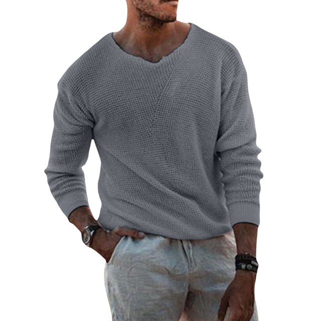 Faithtur Pull-Over à Manches Longues Col Rond Couleur Unie pour Hommes Printemps Automne