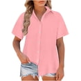 thumbnail image 1 of cfhntfmh Womens Button down Shirt Short Sleeve V Neck Collared Tops Solid Color Work Blouse Summer Beach Tops, 1 of 6