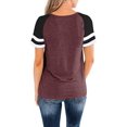 thumbnail image 2 of Nouveau T-Shirt Col Rond pour Femmes Manches Courtes Blouse Décontractée à Blocs de Couleur, 2 of 2