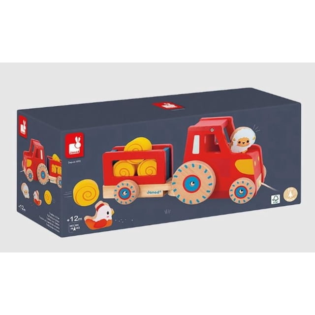 Janod - Farm: Pull Along Tractor - Wood Toy - 12 months +