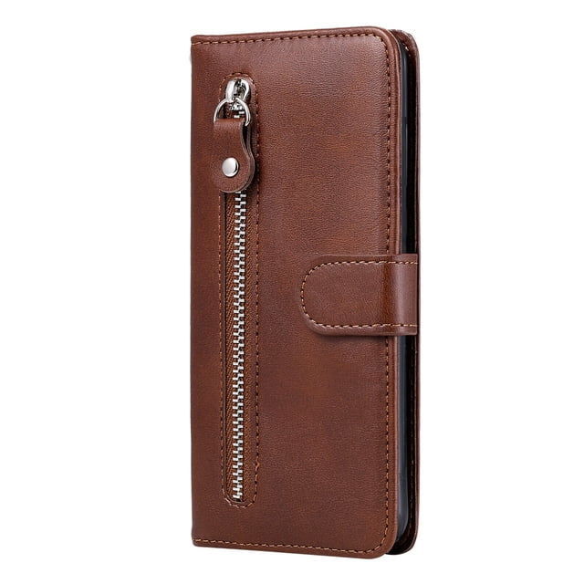 Case for Samsung Galaxy Note 10 Lite Zipper Pocket Wallet Leather Case Magnetic Closure Flip Cover - Brown