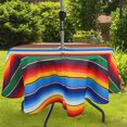 thumbnail image 1 of Nappe d'Extérieur Imperméable avec Trou pour Parasol pour Table Ronde 60x60 Pouces Nappe de Patio à Rayures Mexicaines avec Fermeture Éclair, 1 of 5