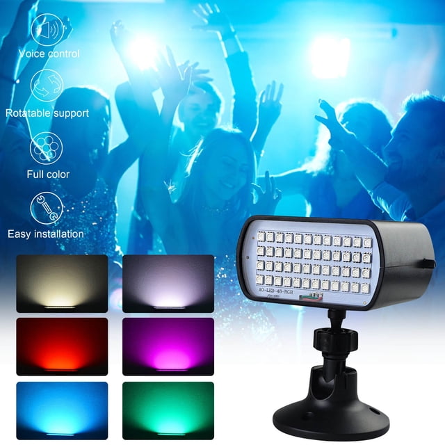 RKSTN Stage Light LED Strobe Sound Activated Party Lights 7 Colors Dj Lighting RBG Strobe Lamp 7 Colors Stage Par For Home Room Dance Parties Bar