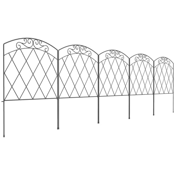 Outsunny Clôture de Jardin 10 Pieds, Bordure en Métal à Motif de Fleurs, Lot de 5, Noir