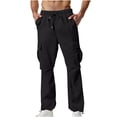 thumbnail image 1 of Black Ruched Ripped Paperbag Straight Leg Elastic Waist Distressed Plain Long Leg Wild Cargo Workout Athletic Lounge Running Pants for Man Summer Fall Pants Man 2025 M, 1 of 9