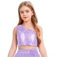 thumbnail image 3 of iixpin Girls Off Shoulder Tops Kids Sparkle Glitter Spaghetti Straps Pageant Crop Tank Top Purple 16, 3 of 6