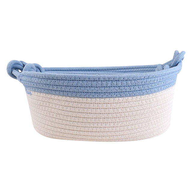 Birdeem Woven Cotton Rope Basket Fabric Basket for Organisation and Storage, Small Laundry Basket for Desktop Storage, Living Room Clutter Storage