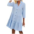 thumbnail image 1 of Yuyuzo Robes d'Automne pour Femmes Chemise à Carreaux Mini Robe Manches 3/4 Boutonnée Col en V Robe Courte Basique, 1 of 6