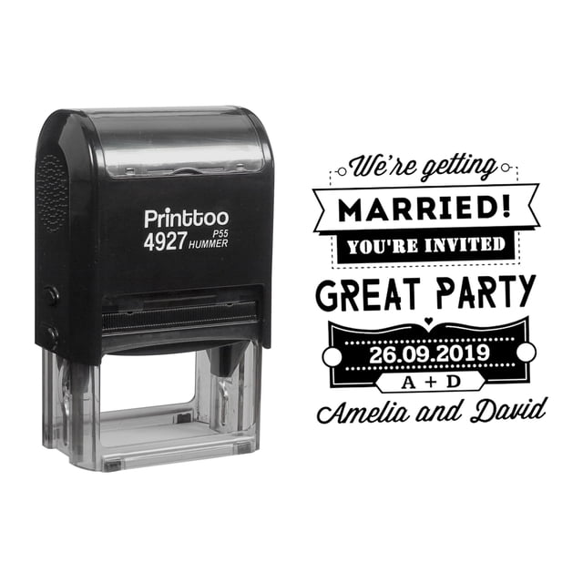 Printtoo Personalized Black Self Inking Getting Married Wedding Favor Stamp Custom Rubber Stamper-60 x 40 mm