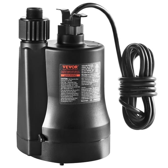 VEVOR Pompe Utilitaire Submersible Pompe de Puisard 1/3 HP 2450 GPH Tête de 30 Pi Pompe à Eau