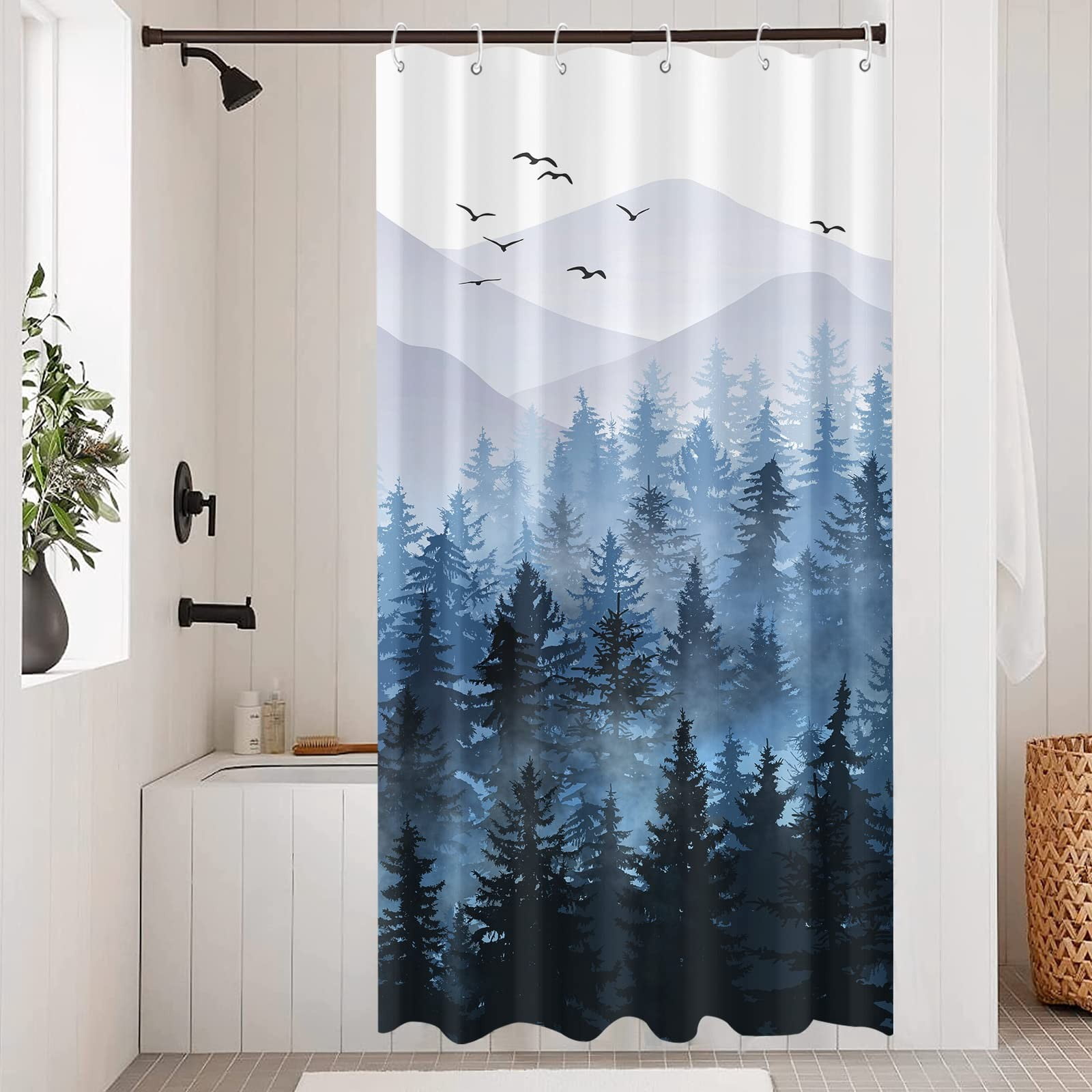 Mashaouyo Clearance Shower Curtain Blue Shower Curtain Set White Shower Curtain Water Fabric Shower Curtains for Bathroom Nature Tree Bath Curtain Men