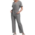 thumbnail image 1 of Grrvtrz Womens Scrubs Set Casual Workwear Drawstring Threaded Pant Legs 2PC, V Neck Stretch Scrub Top & Straight Leg Pants, 1 of 6