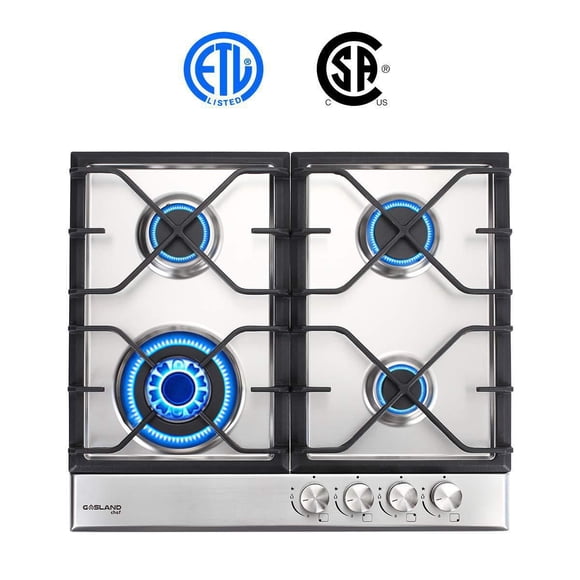 24" Built-in Gas Cooktop, GASLAND Chef GH60SF 4 Burner Gas Hob, 24 Inch NG/LPG Convertible Natural Gas Propane Cooktops, High Power Burner Gas Stovetop with Thermocouple Protection, Stainless Steel