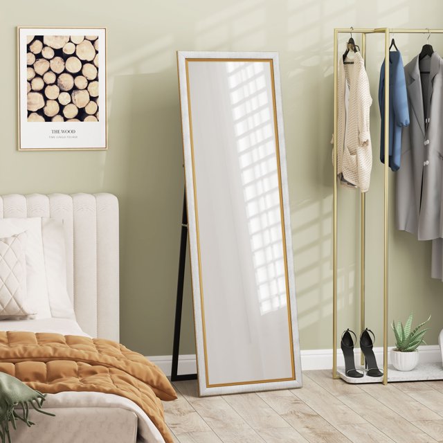 HOMCOM Full Length Mirror Standing Leaning Wall 64" x 21" Silver