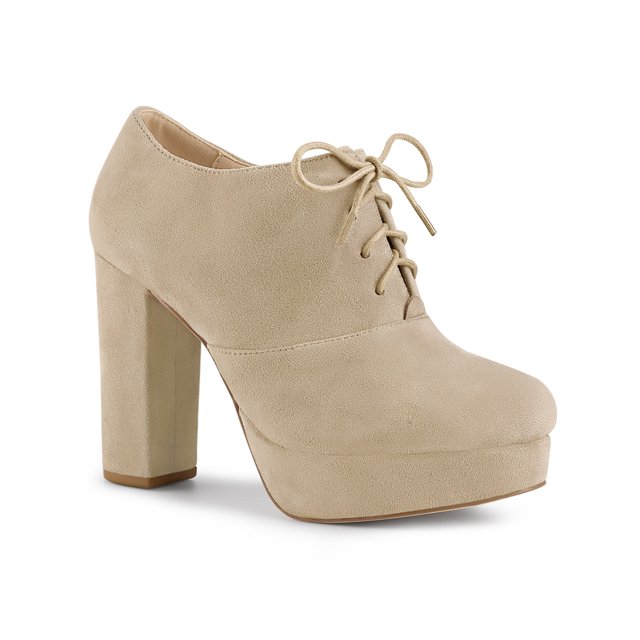 Unique Bargains Bottines à Lacets à Plateforme à Talon Épais pour Femme Beige US 9