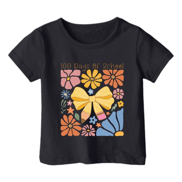 PMVFHDE T-Shirts Mignons Hauts Basiques pour Fille Hauts pour Fille Hauts Tendance pour Fille T-Shirts pour Fille Mode Garçon et Fille Tendance Décontracté Imprimé Col Rond Ample Manches Courtes T-Shirt Haut Noir, 3-4 Ans