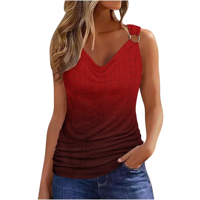 Yuyuzo Débardeurs pour Femmes Chemise Sans Manches Décontractée à Illets Col Rond Blouse Épaule Dégradé T-Shirts