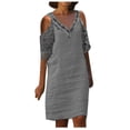 thumbnail image 2 of EGNMCR Robes de Fête pour Femmes Robe d'Été pour Femmes Nouvelle Couleur Décontractée à Manches Courtes en Dentelle à Col en V, 2 of 6