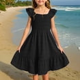 thumbnail image 2 of FFENYAN Robe d'Été pour Filles Couleur Unie Col Carré Sans Manches à Volants Robe Mini Parfaite pour Fêtes Rendez-Vous et Usage Quotidien pour 3-13 Ans, 2 of 9