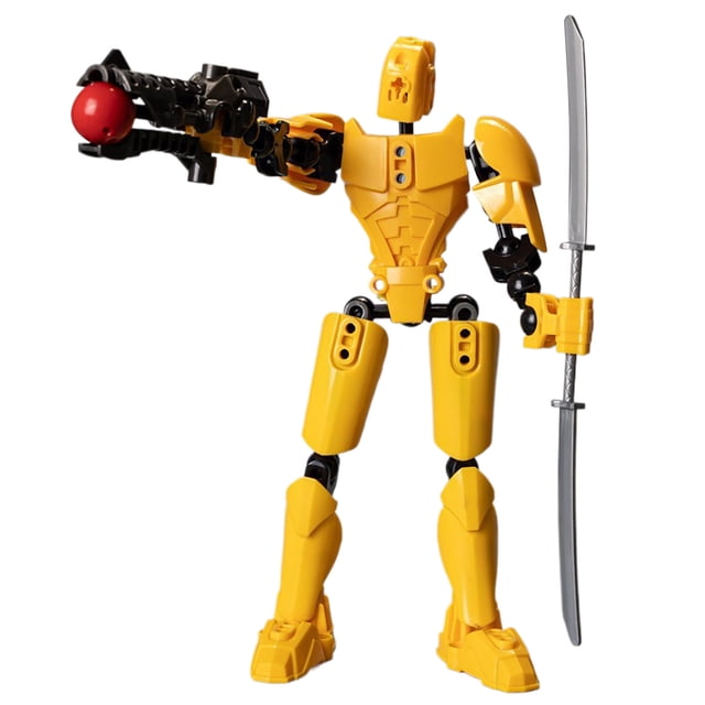 Yellow Articulated Robot Doll 13 Joint Movable 3D Printed Figure Diy Decompression Tool Mechanical Design No Wings Poseable For Collectors